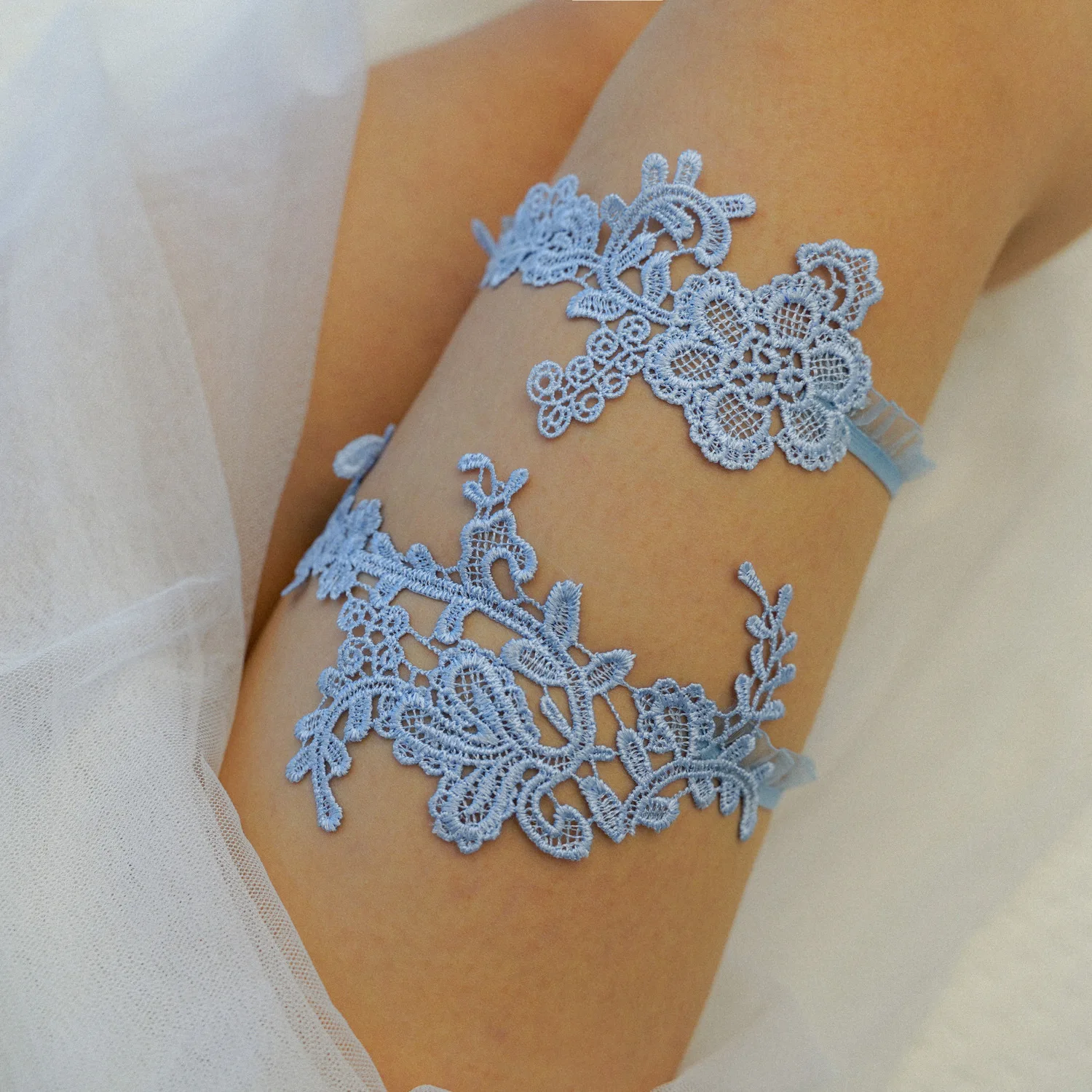 Sky Blue Wedding Garters Set L - Garter Belt Set recension och pris